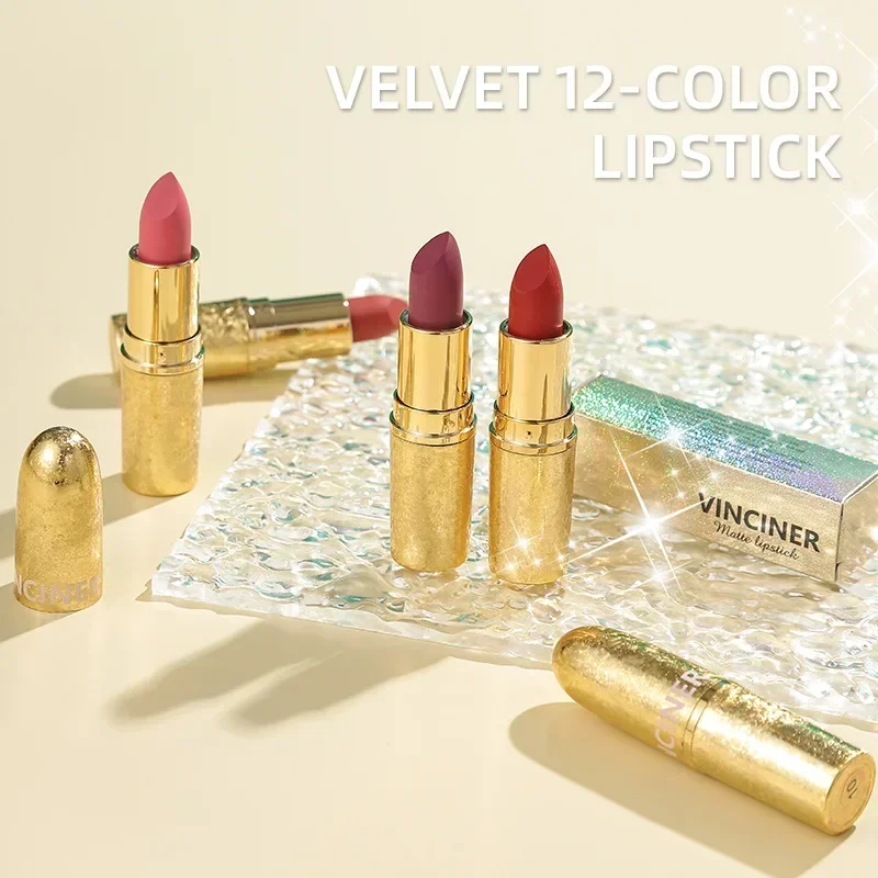 12 Color Velvet Lipstick Matte Texture Waterproof Long-lasting No Fading Easy To Apply Makeup New Fashion Design Lipstick 3.8g