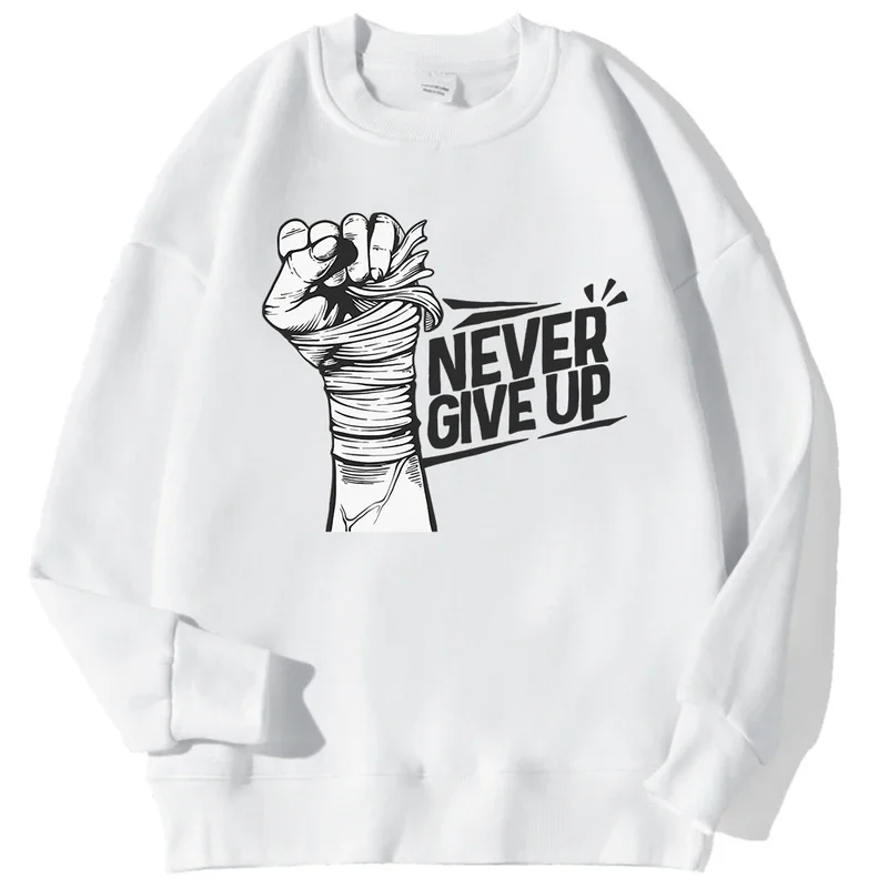 

Never Give Up Motivational Hoodie Men's Autumn Loose Hoody Casual Fleece Sweatshirt Simple Crewneck Pullover Tops