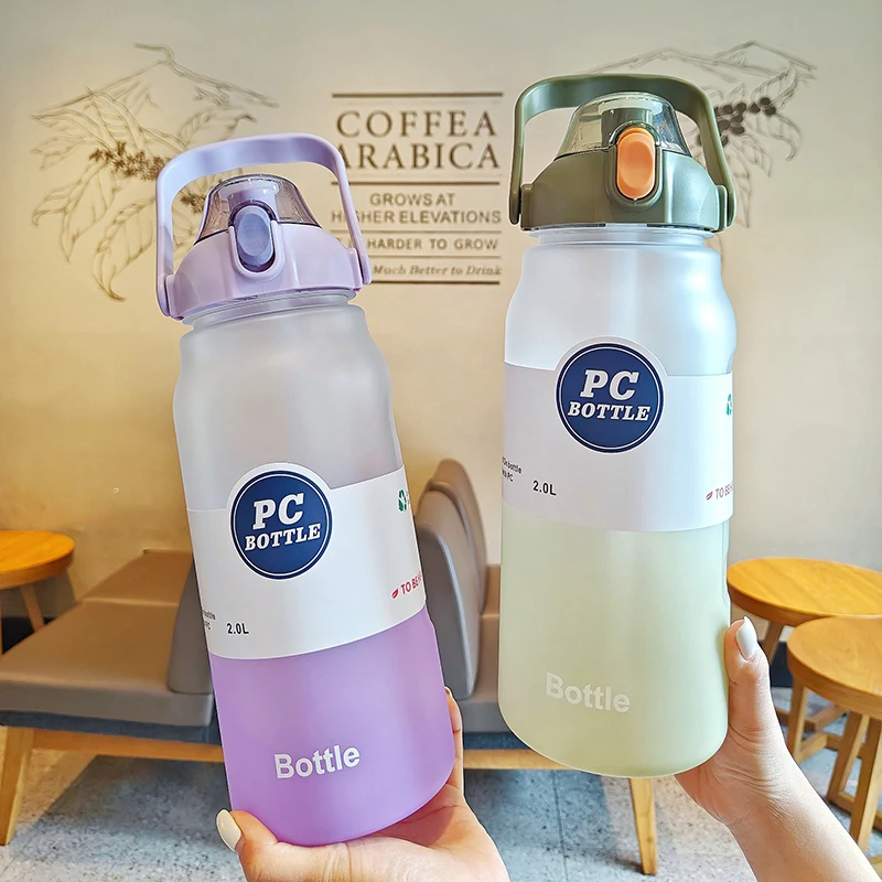 

2L Large Capacity Water Bottle Sports Straw Cup Outdoor Tour Portable Frosted Plastic Water Kettle Men Women Fitness Space Cup