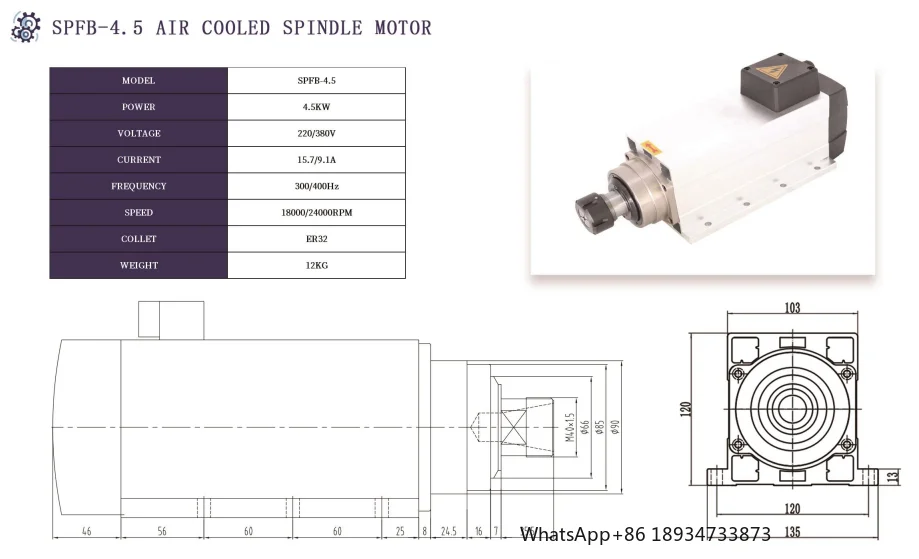 Holry cnc spindle motor 4kw 4.5kw ER32 spindle motor air cooled motor machine tool spindle for woodworking machine