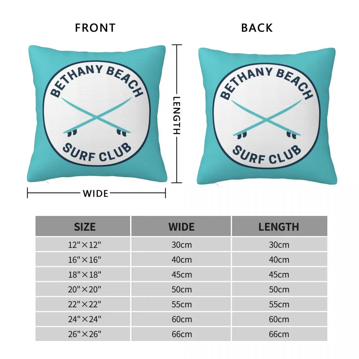 Bethany Beach Delaware Surf Club Square Pillowcase Polyester Linen Velvet Printed Zip Decor Pillow Case Sofa Cushion Cover