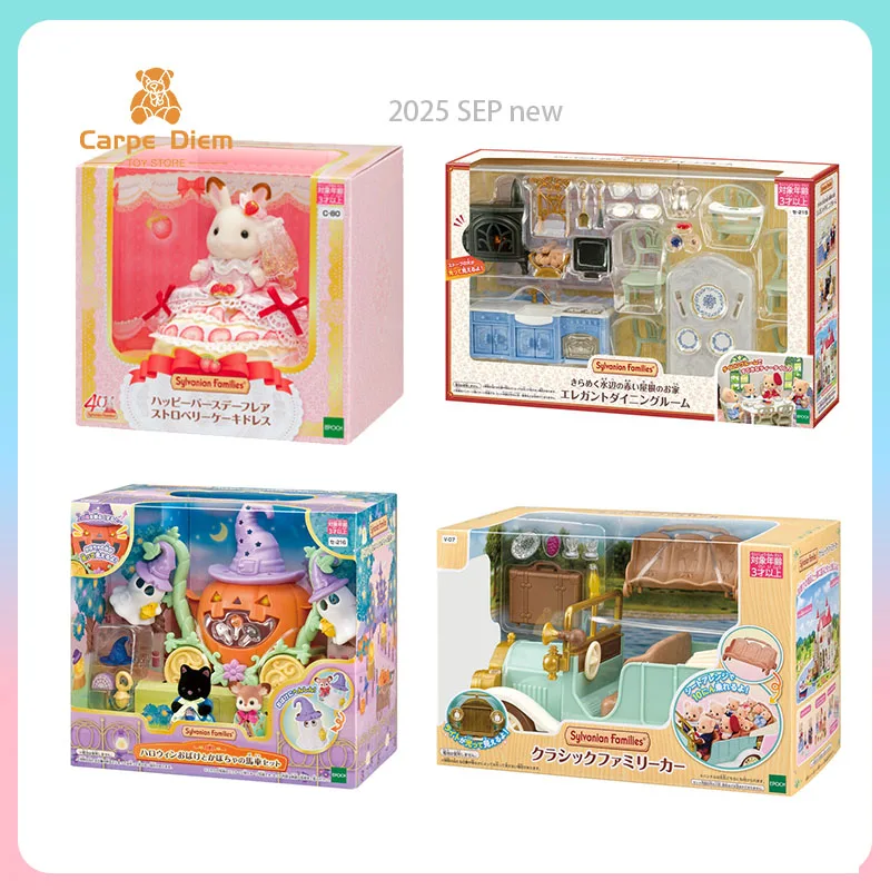 

Sylvanian Families Figure Strawberry Rabbit Cake Dress Exquisite Kitchen Convertible Car Pumpkin Model Toy Collection Gift Doll