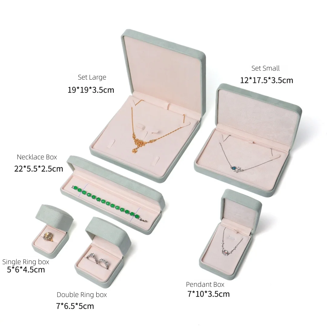 Mint Green Velvet Jewelry Box for Ring Necklace Bracelet Earrings, Multi-Size Luxury Gift Packaging Case for Wedding Engagement