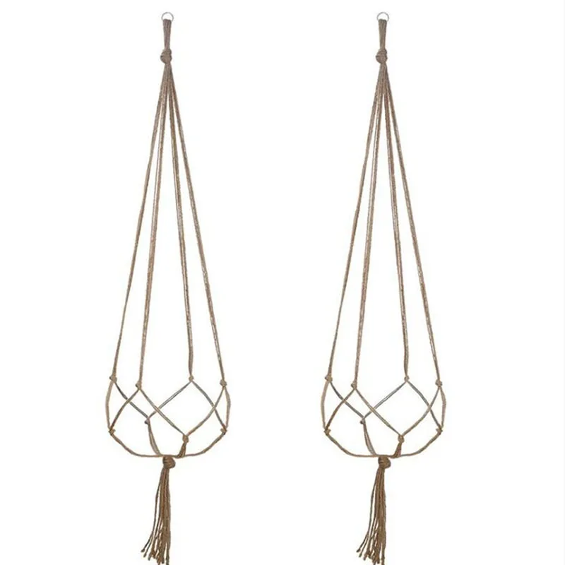 Flower Pot Hemp Rope Hanging Net Straw Macrame Plant Hanger Flower Pot Garden Holder Legs Hanging Rope Basket Balcony Decor