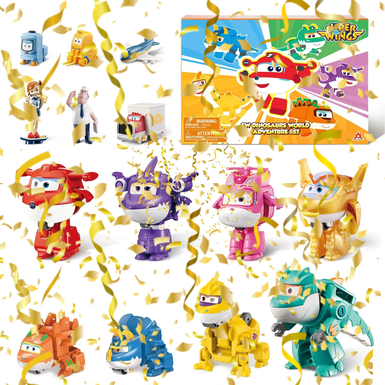 Super Wings 14-Pack Transforming Toys, 2 inch Airplane Collector Character Toy with Dinosaur Mini Collectible Action Figure with
