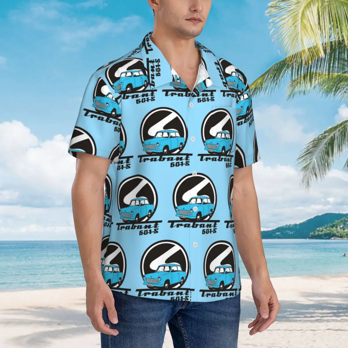 

Trabant 601 Hawaiian Shirts Funny Men Short Sleeve Shirt for Summer Beach Men's Button Tops
