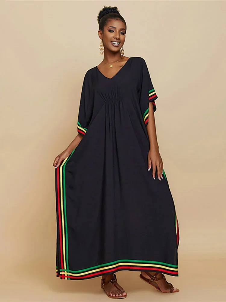 Fashion Black Women Beach Dress Kaftan 2023 Sexy Bikini Cover-ups Maxi Dresses Woman Clothes  Pareo Summer Robe Beachwear Sarong