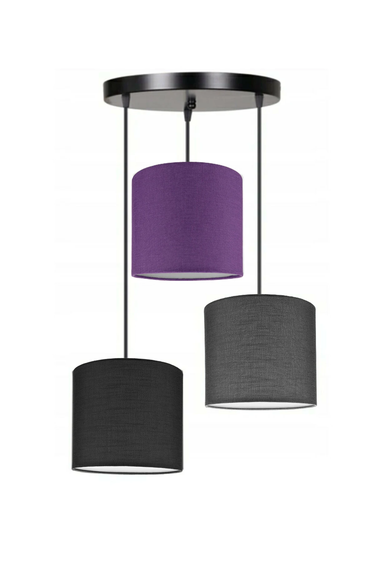 

3 Heads Black Purple Dark Gray Cylinder Fabric Lampshade Pendant Lamp Chandelier Modern Decorative Design Home Hotel Office Use