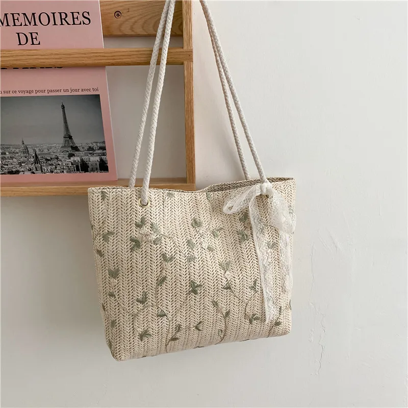 Fashion Woven Handbags For Women All-Match Women's Bag 2024 Portable Bucket Bag Luxury Designer Handbag Summer Picnic Bags