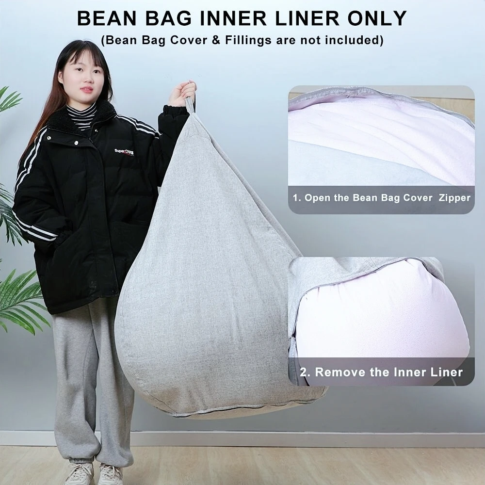 Bean Bag Inner Liner No Filler - Easy Cleaning Bean Bag Insert Replacement Cover for Bean Bag Chair, Zipper Opening No Filler