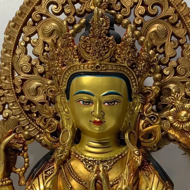 50cm Tibetan Buddhism Gilt Four-Armed Avalokiteshvara Chenrezig Statue Guanyin Bodhisattva Buddha Idol Home Altar Decor