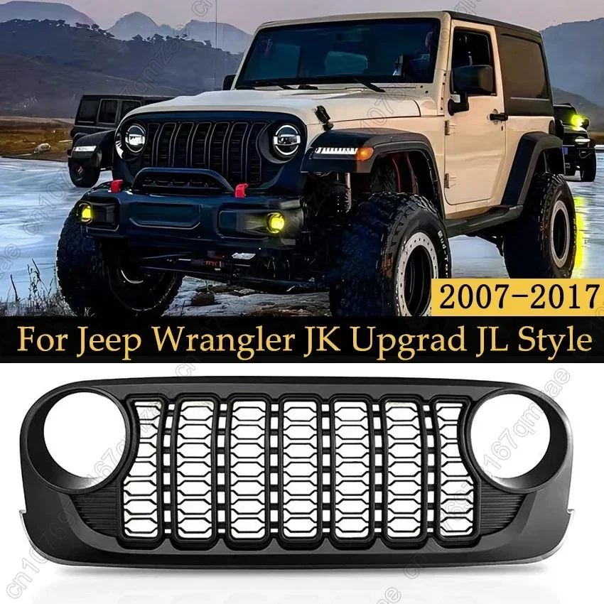 2024 New Design Front Bumper Grille Grill For Jeep Wrangler JK 2007-2017 Upgrade Grill JL Style Racing Grill Exterior Kits