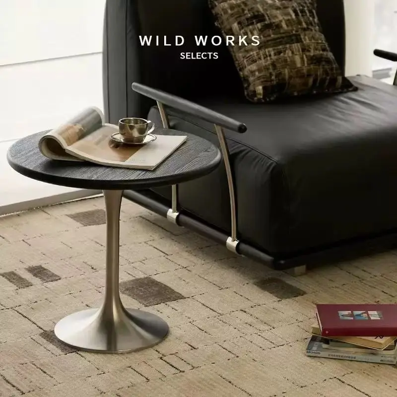 #Stainless Steel Round Table Vintage Coffee Table Sofa Creative Side Coffee Table Modern Simple Bauhaus Style