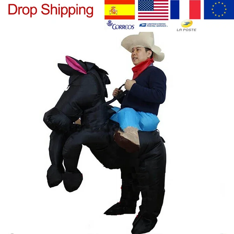 

Надувной костюм с черной лошадью, ковбойский Рождественский косплей, карнавальный Райдер, ковбойские костюмы на День Благодарения для взрослых, на Хеллоуин