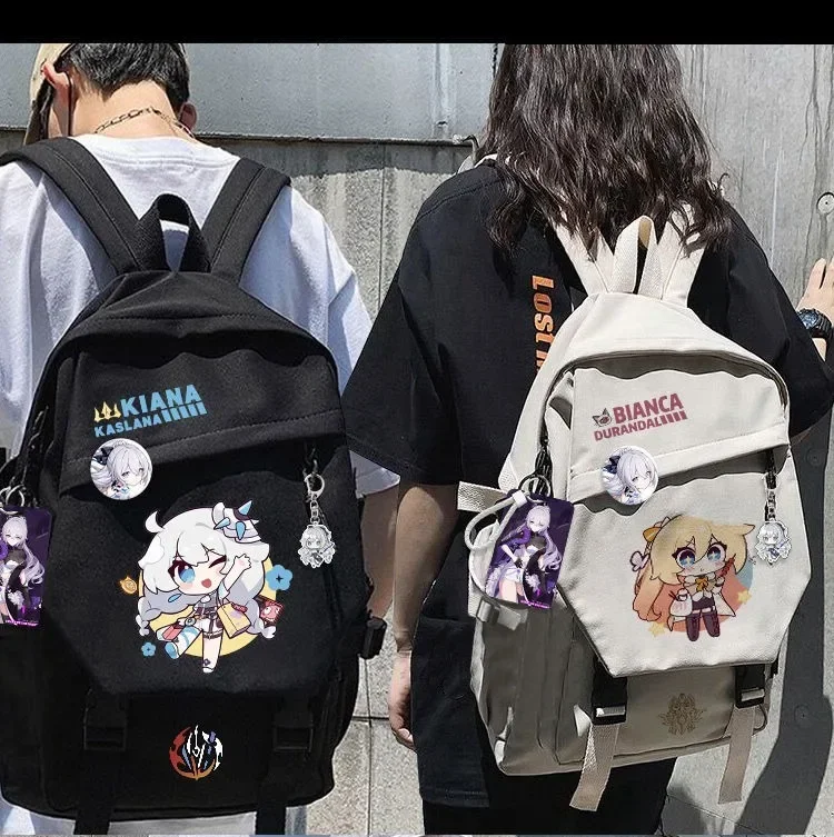 28x13x43cm Negro Blanco, Honkai Impact 3rd, Mochilas escolares para estudiantes, niños y adolescentes, Mochilas de gran capacidad Mochilas de anime para niñas y niños