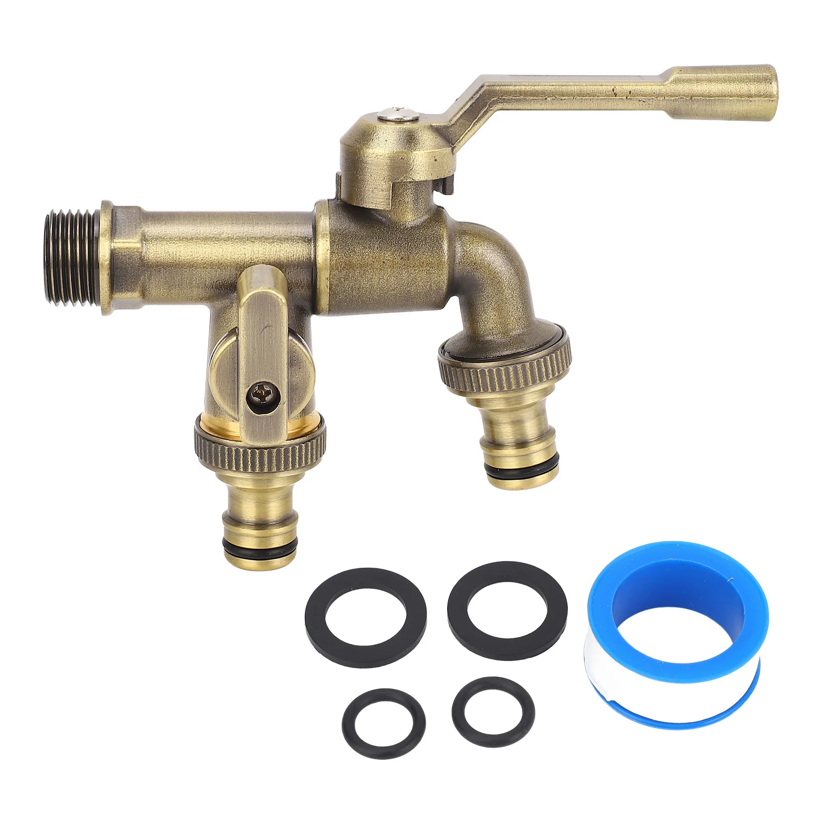 Outdoor Double Taps Water Faucet Kit 3/4in Inlet Wall Mounted Brass Frost Proof Outside Water Tap Splitter with 2 25mm Outlets