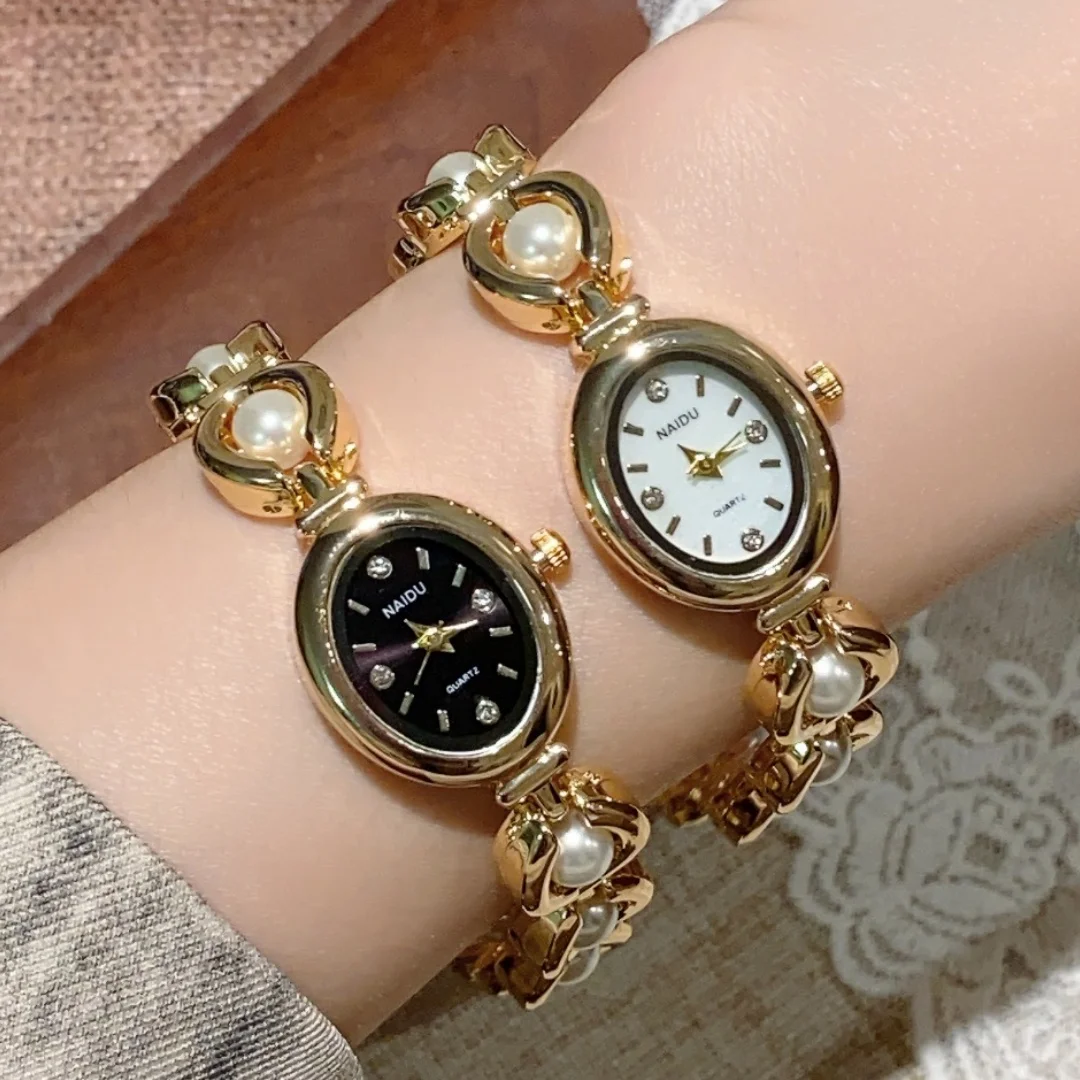 Luxury Ladies Watches Gold Silver Small Oval Dial Pearl Bracelet Clock For Women Lady Dress Quartz Wristwatch relogio feminino