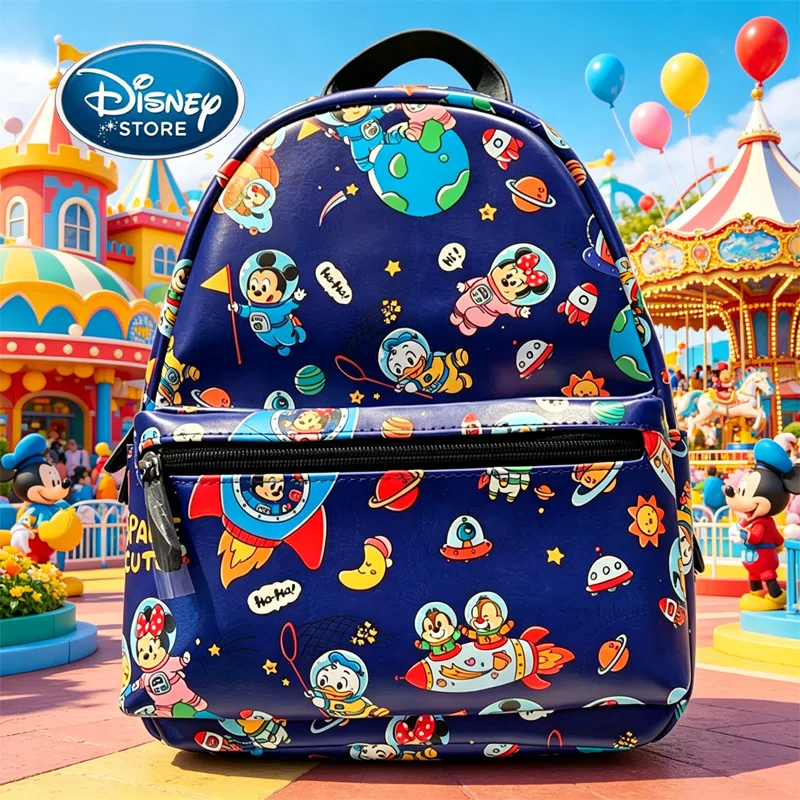 

Disney Space Cuties Print Mini Backpack - Mickey Minnie Donald Duck Astronaut PU Leather Backpack For Kids Casual Daypack