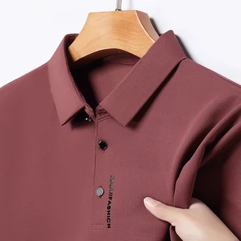 Men's Short Sleeve Solid Color Polo Shirt Breathable Comfortable Elastic Top New Arrivals Casual Business Style 5