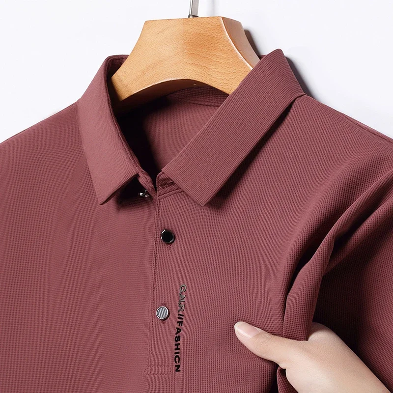 Men's Short Sleeve Solid Color Polo Shirt Breathable Comfortable Elastic Top New Arrivals Casual Business Style, image 5