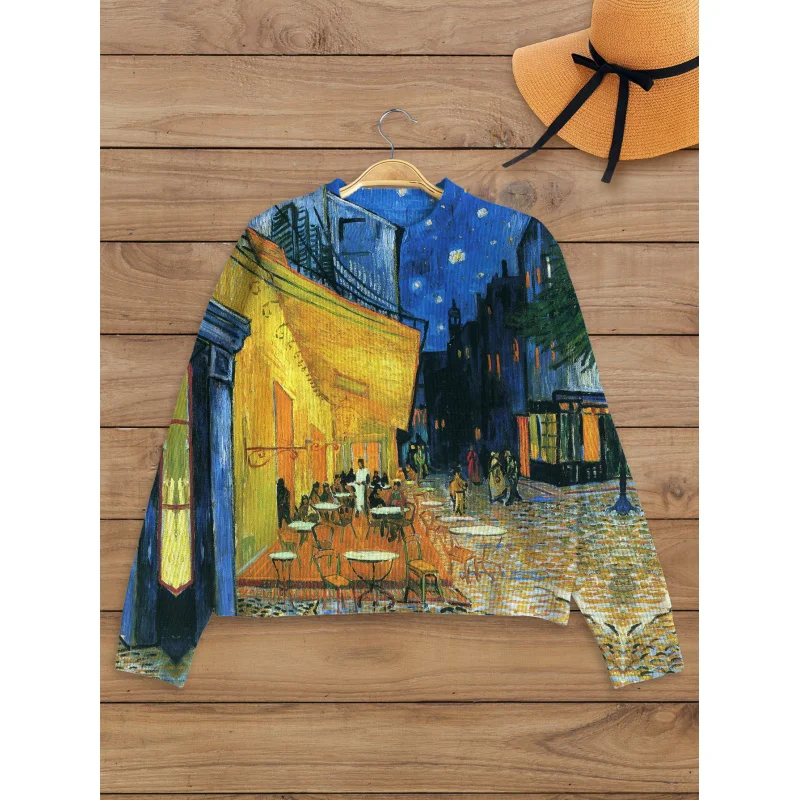 

INS Style Literary Fashion Pattern Digital Print Women Sweater Knit Pullover Loose Crew Neck Long Sleeve Thick Autumn Winter