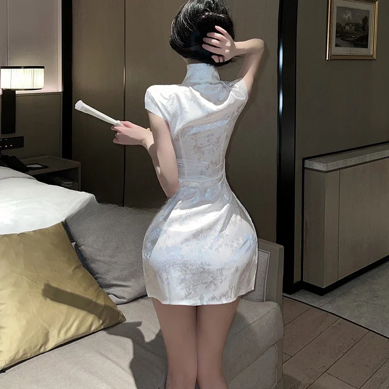 Vintage Chinese traditional cheongsam skirt sexy Chinese mini slim split dress cosplay costume women Classic tight Qipao outfit