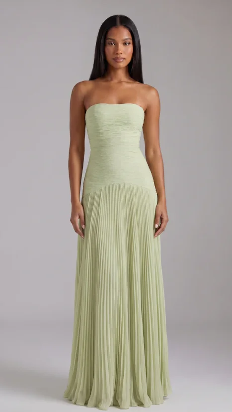 Damen Sommer Off-Shoulder Tube-Top Maxikleider Schickes Sexy Reines Hochgeschnittenes Partykleid Modisches Gestreiftes Drapiertes Langes Kleid