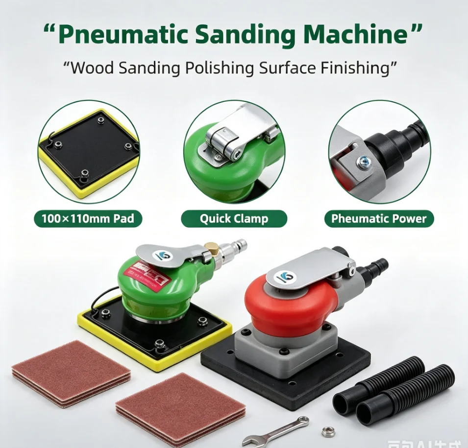 M8 Pneumatic Grinding Machine Square Vibration Pneumatic Grinding Putty Sandpaper Machine Pulling Tape Clamp 100 * 110mm