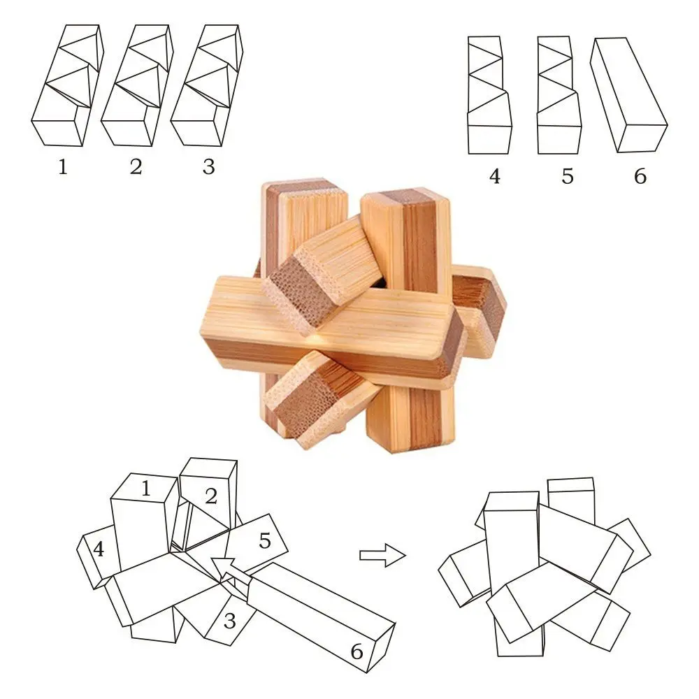 Pequeño bambú para adultos y niños, juego entrelazado Kong Ming Lock, rompecabezas, juguetes clásicos, rompecabezas