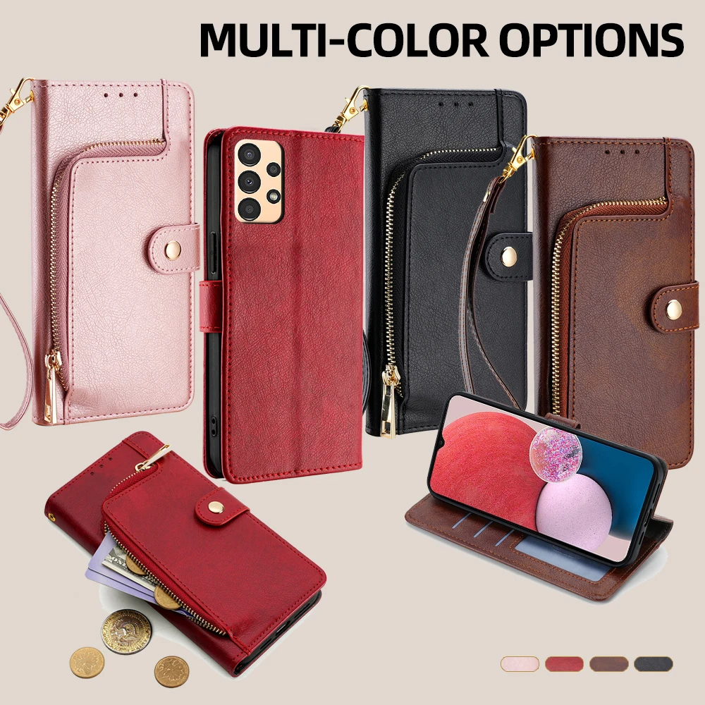 GEFENIS Business Leather Flip Phone Case For Samsung Galaxy A13 A23E A22E A23S A30 A50S A30S A21S A41 A31 Cover Stand Zipper Wal