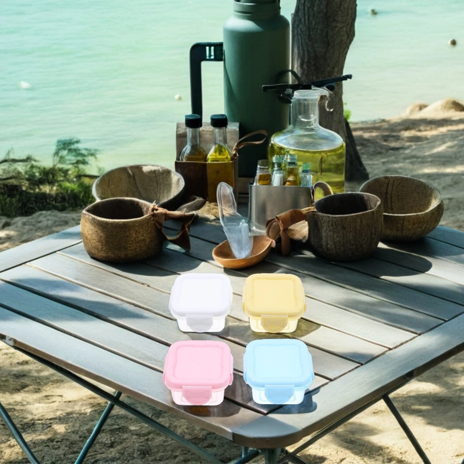 

4Pcs Leakproof Portable Freezer Boxes Compact Snack Containers Reusable Sauce Condiment Cups for Travel Small Storage Box