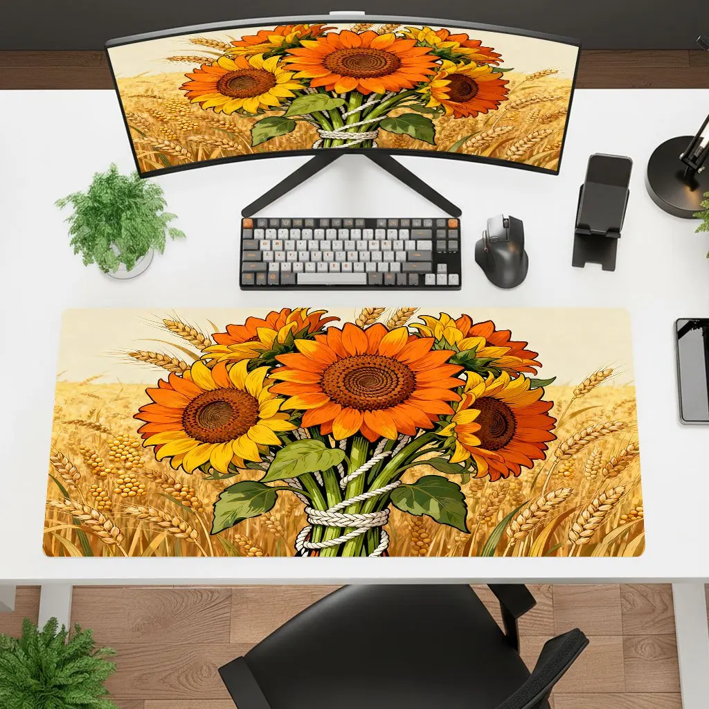 Wrought Iron Sunflower Wheat Decor Mouse Pad HD Print Non-Slip Rubber Washable For Office Laptop Gaming Desk Decor Gift
