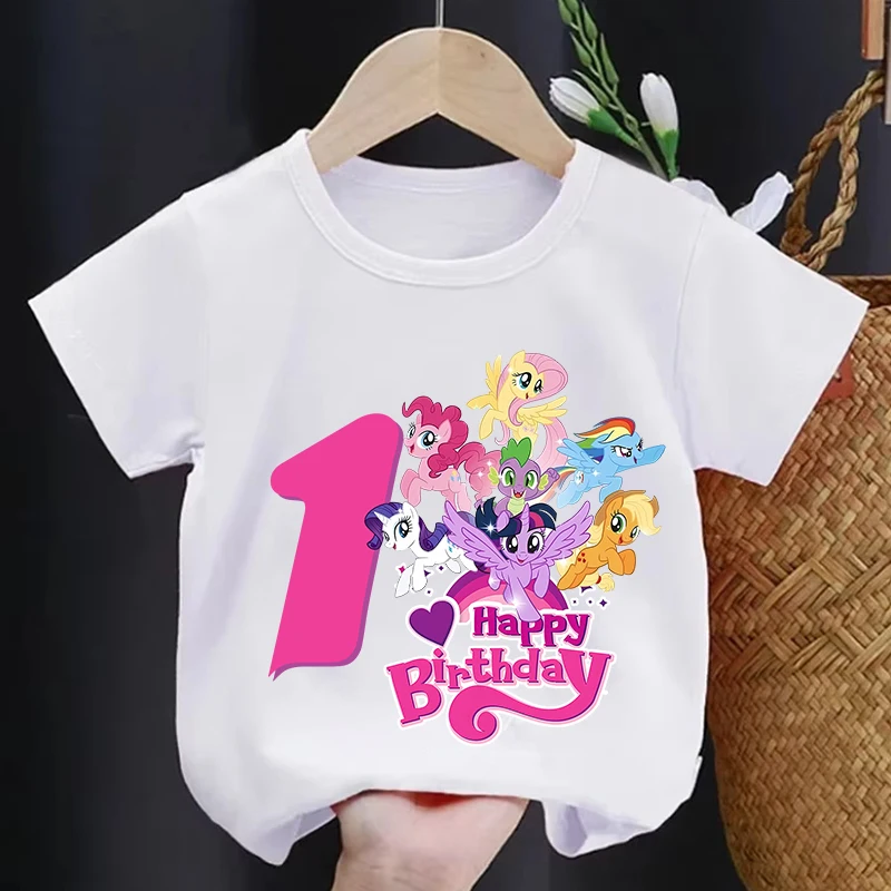 

My Little Ponys Child Number Clothing Kids Cute T Shirts Twilight Sparkle Baby Birthday Party Tee Girl Clothes Tops Cartoon Gift