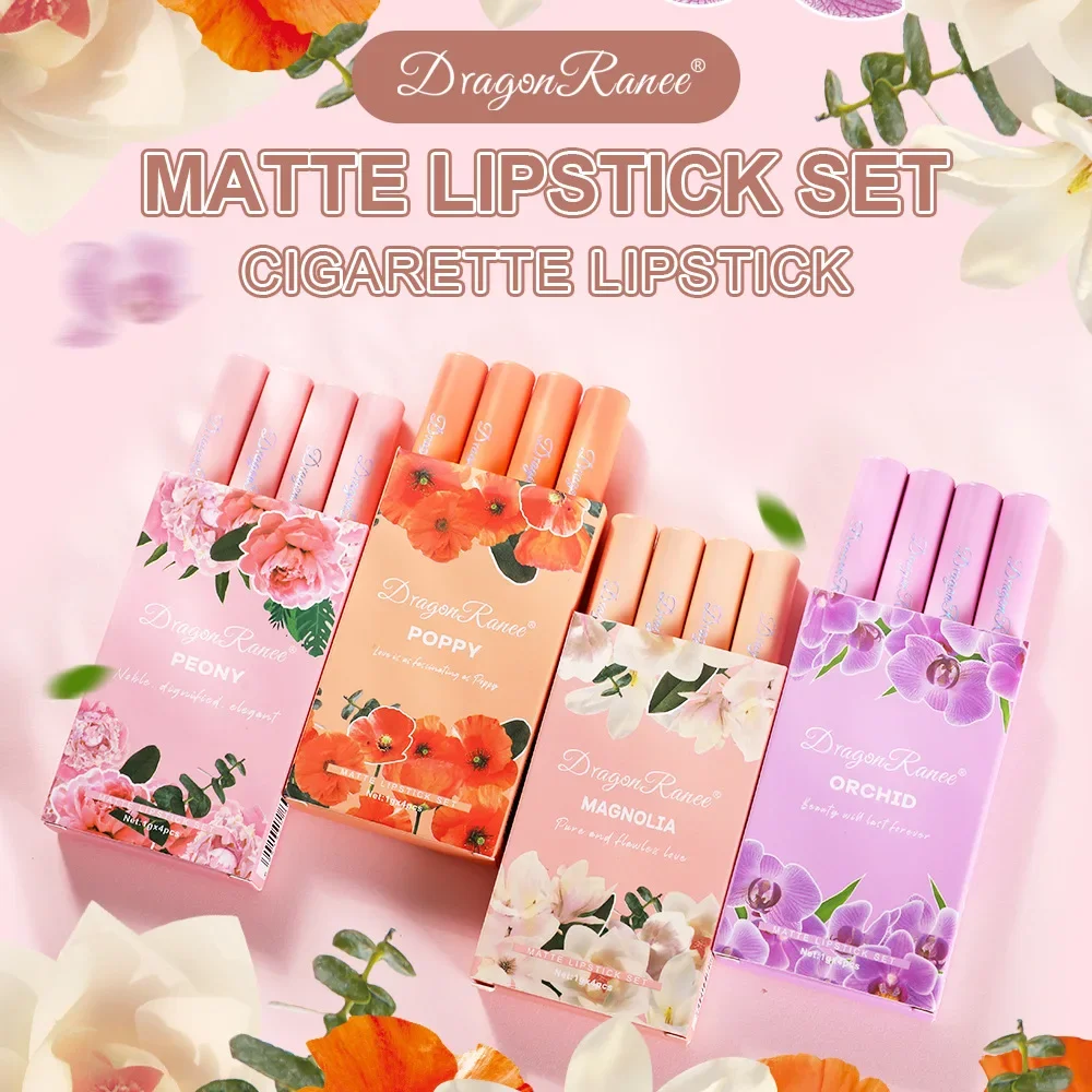 Creative Cigarette Design Lipstick Set Long-Lasting Waterproof Non-Stick 4pcs/Set Sexy Velvet Matte Lipstick Lip Makeup