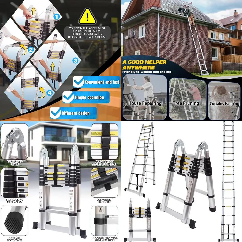 

Сверхмощная телескопическая лестница 5 м, А-образная рама 16,5 футов, грузоподъемность 330 фунтов, складная стремянка 8+8, серебристая