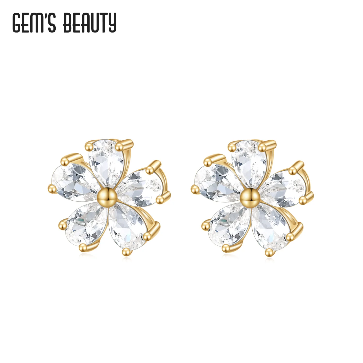 

Gem's Beauty flower earrings 925 Sterling Silver Earrings Gem lab White Sapphire - Gold Statement Earrings for Women