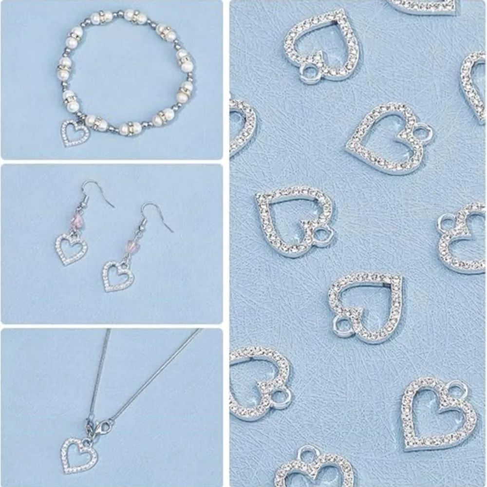 10pcs Heart Pendant Charms With Glass Rhinestone Dangle For DIY Bracelet Necklace Earrings Jewelry Making Supplies Accessories view 6