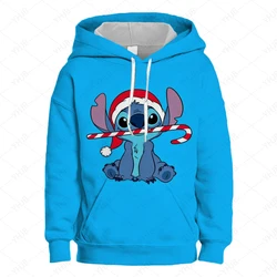 2024 New Disney Children Clothes Stitch Girls Merry Christma Girls Short Sweatshirt Print Pullover Casual Cartoon Girls Top