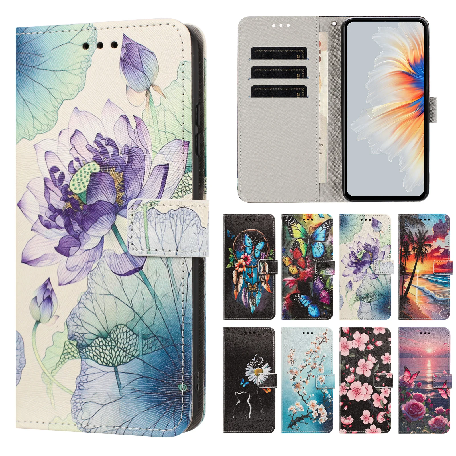 Handyhülle Funda für iPhone 17 16 15 14 13 12 11 Pro Max 17E 16E 15 Plus 7 8 X Hüllen 3D Blumen Leder Brieftasche Flip Cover mit Riemen