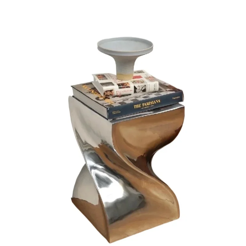 Twist stool, handmade aluminum silver metal niche home side stool bedside table