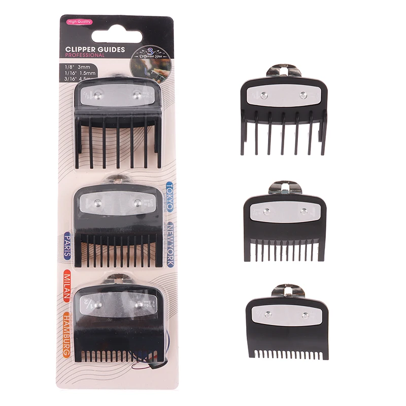 Protectores para cortadora de pelo de 3 piezas, peines guía, guías de corte, accesorio de herramientas de peinado, Compatible con 1,5mm, 3mm, 4,5mm, barbero