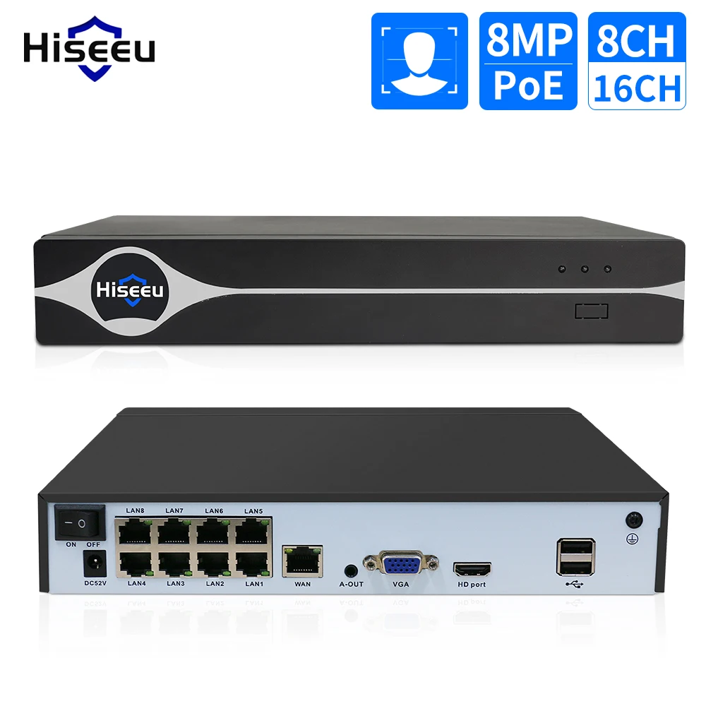 hiseeu camera de vigilancia de seguranca ip gravador de video audio face detect xmeye nvr sistema cctv h265 mais 5mp 8mp 8mp 4k 01