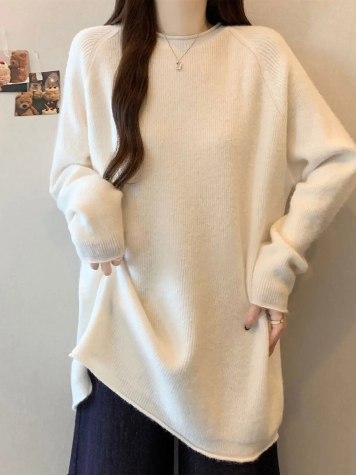 

Мягкий длинный вязаный свитер Sve, женский повседневный удобный свободный крой, базовая одежда средней длины, осень-зима, большие размеры