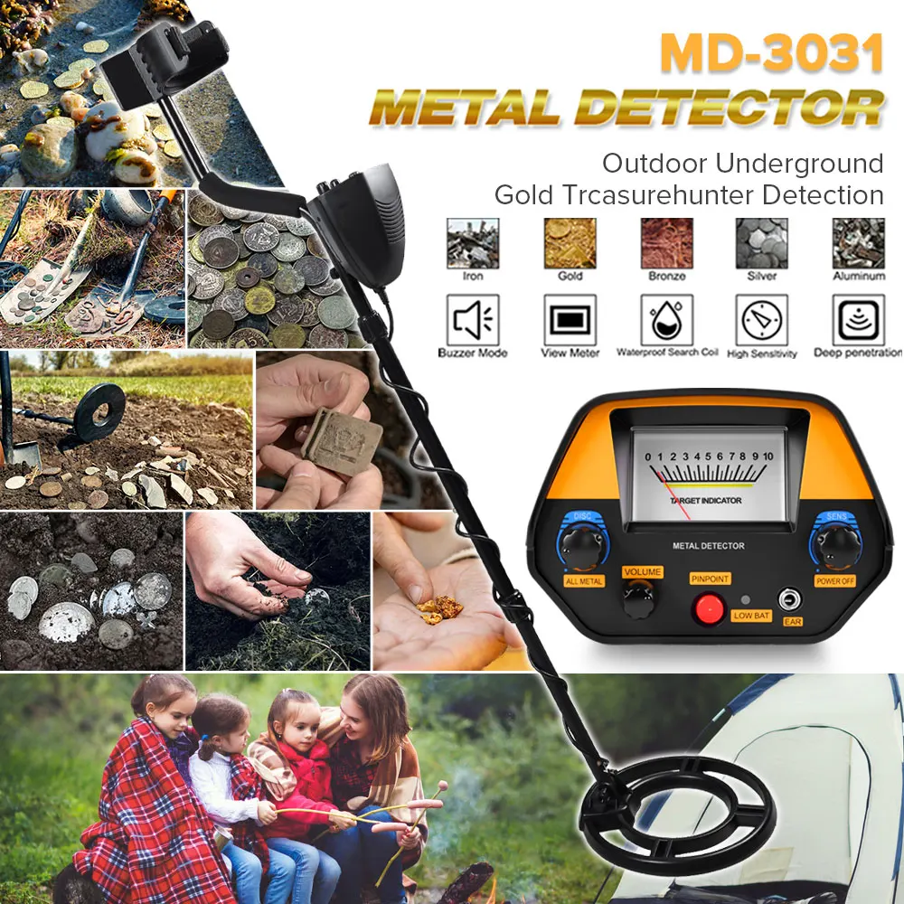 

MD-3031 Profissional Metal Detector 1.8m Depth 10" Coil Waterproof Scanner Metal Finder Inductor Gold Treasure Hunter Seeker