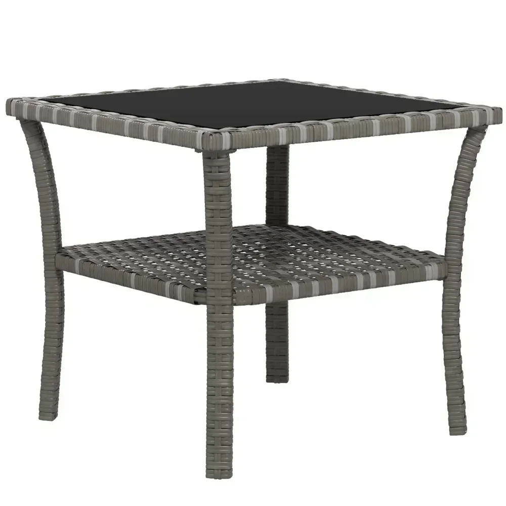 

Outsunny Mixed Gray Rattan Side Table Outdoor End Table with Shelf Aluminum Frame Square Coffee Table with Tempered Glass Top