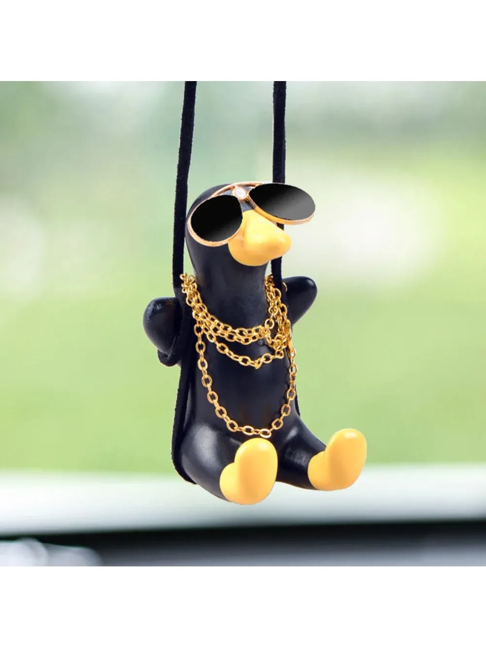 Accesorios de Interior de coche de Anime, bonito pato oscilante de yeso negro, colgante para espejo retrovisor de coche, accesorios de decoración para vehículo