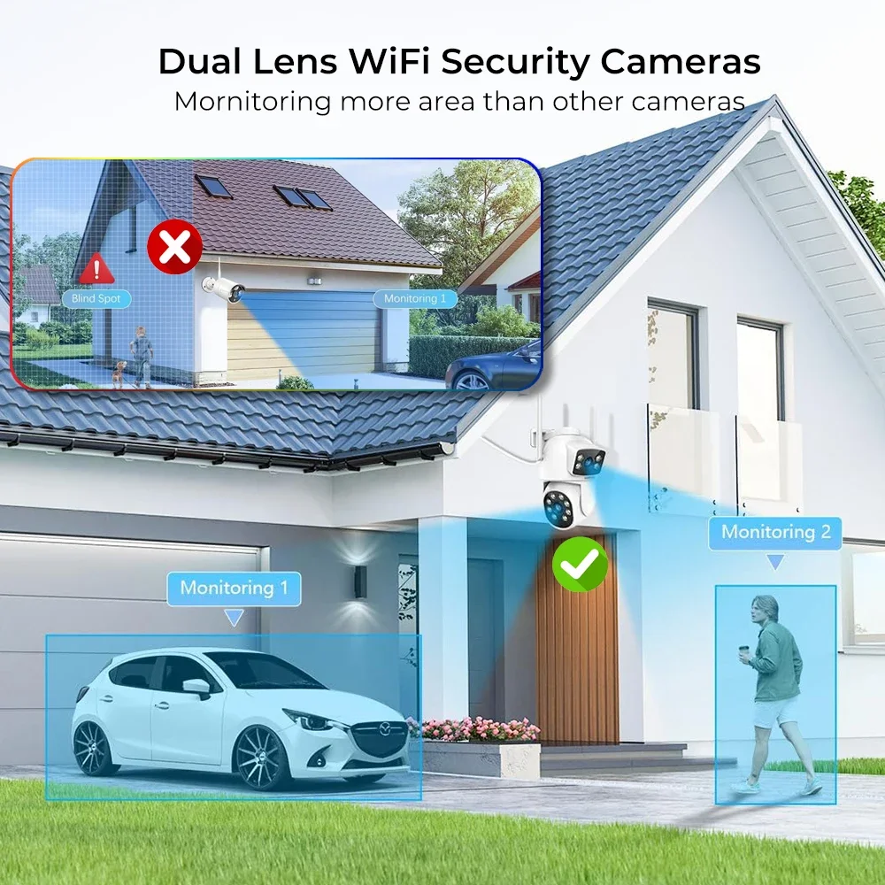 Dual Lens PTZ Security Camera Outdoor 2MP+2MP AI Human Detect Auto Tracking Wireless WiFi IP Camera 2-way Audio CamHipro app