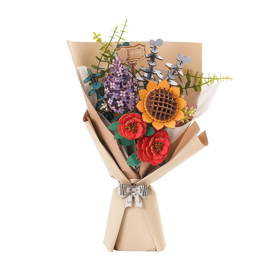 Robotime Rowood DIY Wooden Flower Bouquet Beautiful Hand-Make Gifts Eco-friend Materials 3D Wooden Puzzle for GirlFriends Decor