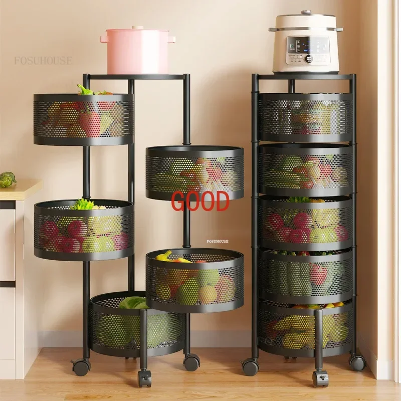 Multi-functional Rotating Kitchen Trolleys for Household Auxiliary Cart with Wheels Fruit Vegetable Kitchen Storage Trolley Cart