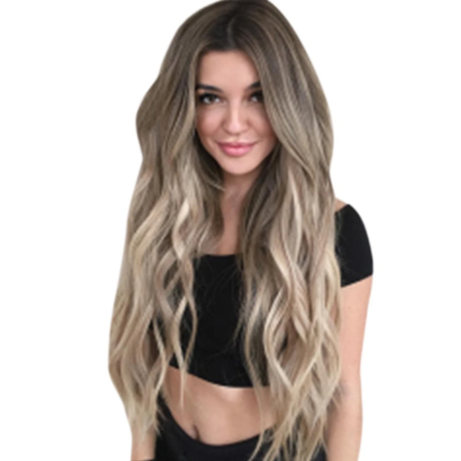 Women's Mix Colors Gradient Long Curly Synthetic Wig - Full Wavy Wig